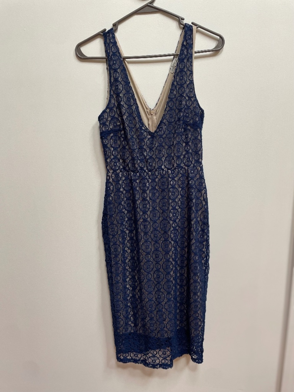 Navy Blue Lace Nude-Illusion Dress